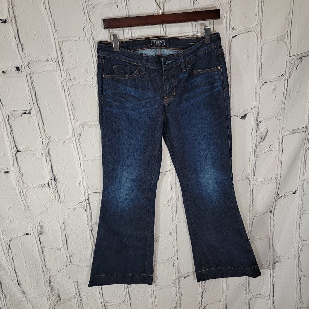 GUESS Brittney-Flare Womens Bell Bottom Flare Jeans Dark Wash Low Rise Y2K Denim
